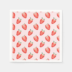 Aardbeienbes Eerste Roze Verjaardag uitnodiging Servet