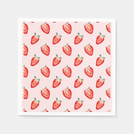 Aardbeienbes Eerste Roze Verjaardag uitnodiging Servet (Voorkant)