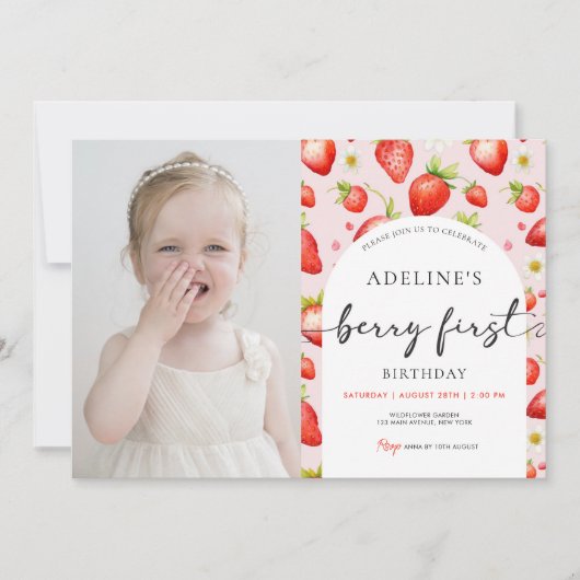 Aardbeienbes Eerste Schattigee 1e Verjaardagsfoto Kaart (Voorkant)