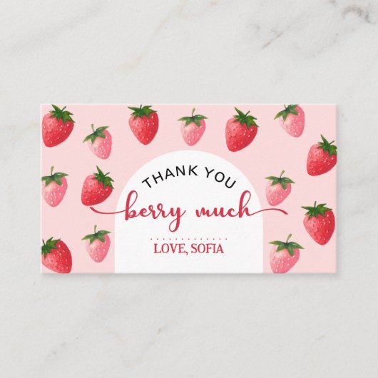 Aardbeienbes Eerste Verjaardag Bedankt Card Plaatskaartje (Voorkant)