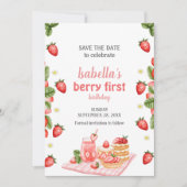 Aardbeienbes eerste verjaardag Berry Weet Save The Date (Voorkant)