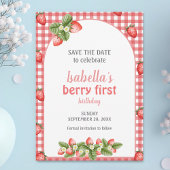 Aardbeienbes eerste verjaardag Berry Weet Save The Date