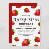 Aardbeienbes Eerste Verjaardag Eenvoudige Schattig Kaart (Voorkant / Achterkant)