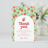 Aardbeienbes Eerste Verjaardag Foto Bedankkaart (Staand voorkant)