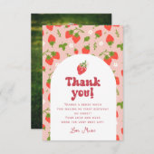 Aardbeienbes Eerste Verjaardag Foto Bedankkaart (Voorkant / Achterkant)