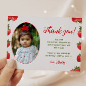 Aardbeienbes Eerste Verjaardag Retro Foto Bedankkaart