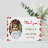 Aardbeienbes Eerste Verjaardag Retro Foto Bedankkaart (Staand voorkant)