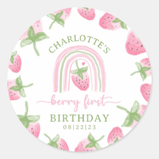 aardbeienbes eerste verjaardag ronde sticker (Voorkant)