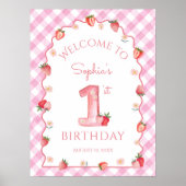 Aardbeienbes Eerste Verjaardag Wavy Zoet Welkom Poster (Voorkant)