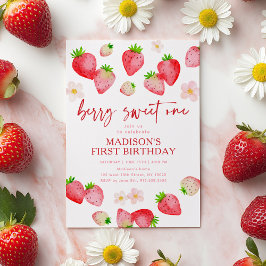 Aardbeienbes Sweet One First Birthday Kaart