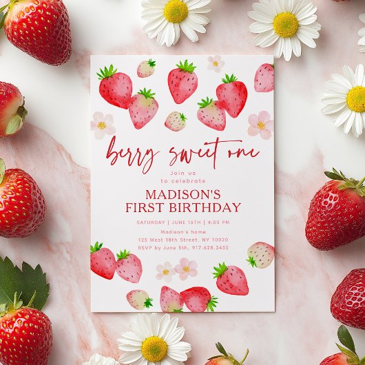 Aardbeienbes Sweet One First Birthday Kaart