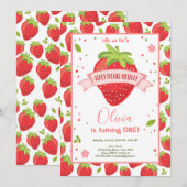 Aardbeienbes Sweet Pink Red Eerste Verjaardag Kaart (Voorkant / Achterkant)