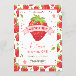 Aardbeienbes Sweet Pink Red Eerste Verjaardag Kaart