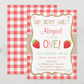 Aardbeienbes Sweet Pink Red Eerste Verjaardag Kaart (Voorkant / Achterkant)