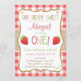 Aardbeienbes Sweet Pink Red Eerste Verjaardag Kaart