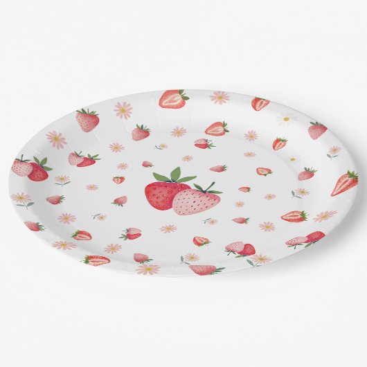 Aardbeienbes Verjaardag Papieren Bordje (Gekanteld)