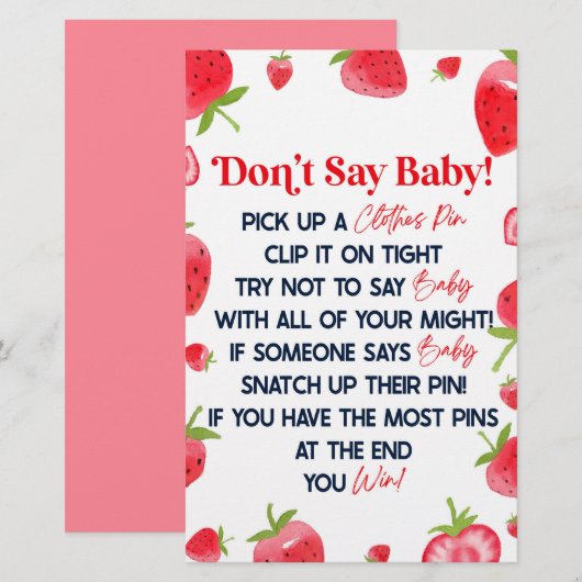 Aardbeienbes zeg geen Baby shower spel Briefpapier (Voorkant / Achterkant)