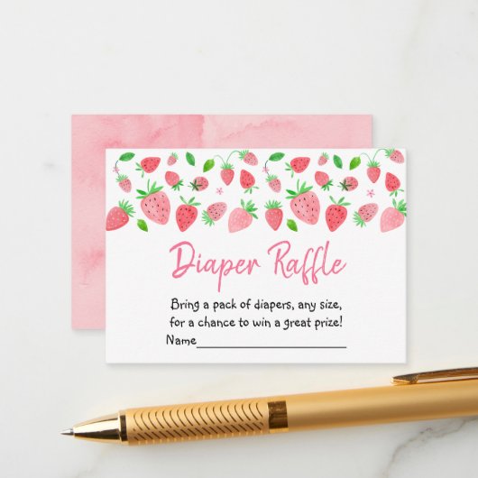 Aardbeienbessen Dweet Baby shower Diaper Raffle Informatiekaartje (Voorkant / Achterkant in situ)