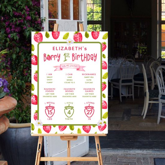 Aardbeienbessen eerste 1e verjaardag mijlpalen poster