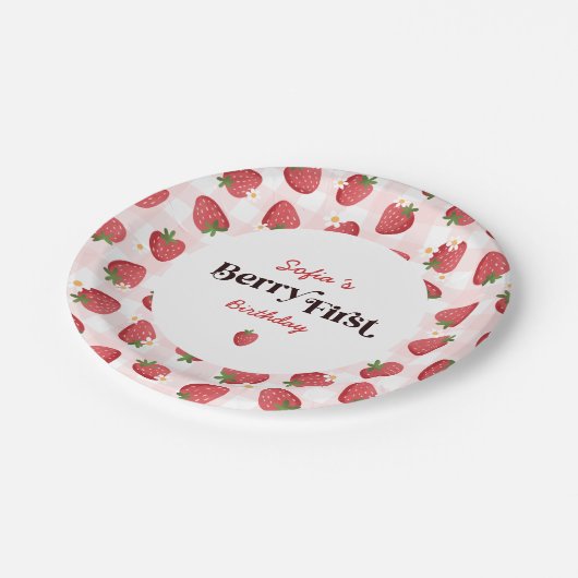 Aardbeienbessen eerste feest papieren bordje (Gekanteld)