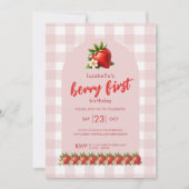 Aardbeienbessen Eerste Verjaardag Foto Verjaardag Kaart (Voorkant)