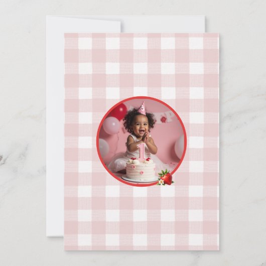 Aardbeienbessen Eerste Verjaardag Foto Verjaardag Kaart (Achterkant)