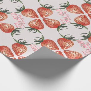 Aardbeienbessen Eerste Verjaardag Naam Cadeaupapier