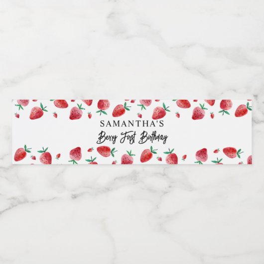 Aardbeienbessen eerste verjaardag waterflesetiket waterfles etiket (Enkel label)