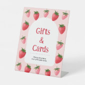 Aardbeienbessen eerste verjaardagscadeaus reclamebord met voetstuk (Voorkant)