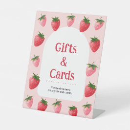 Aardbeienbessen eerste verjaardagscadeaus reclamebord met voetstuk