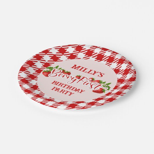 Aardbeienbessen Eerste Verjaardagspapier Bord (Gekanteld)