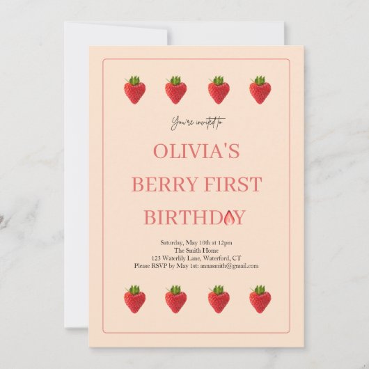Aardbeienbessen Fruit Verjaardagsfeest Uitnodiging (Voorkant)
