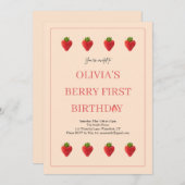 Aardbeienbessen Fruit Verjaardagsfeest Uitnodiging (Voorkant / Achterkant)