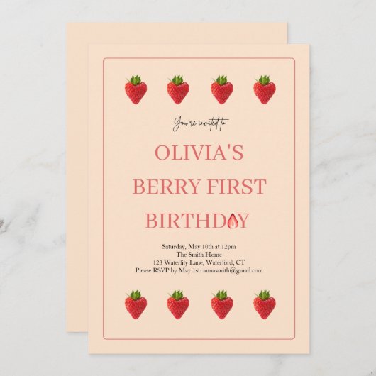 Aardbeienbessen Fruit Verjaardagsfeest Uitnodiging (Voorkant / Achterkant)