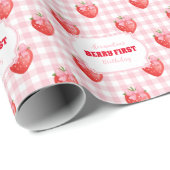 Aardbeienbessen Sweet Boho 1e verjaardag Cadeaupapier (Rol Hoek)