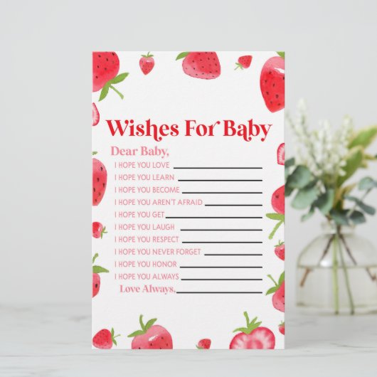 Aardbeienbessen wensen voor Baby shower activiteit Briefpapier (Staand voorkant)