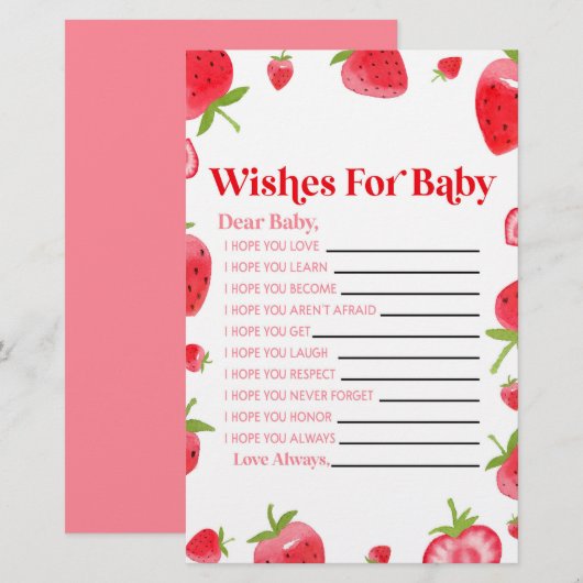 Aardbeienbessen wensen voor Baby shower activiteit Briefpapier (Voorkant / Achterkant)