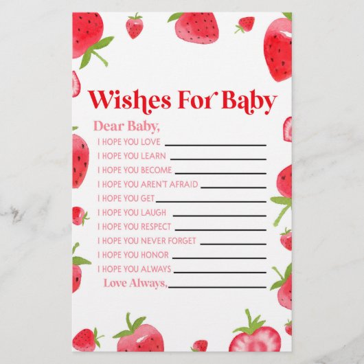 Aardbeienbessen wensen voor Baby shower activiteit Briefpapier (Voorkant)