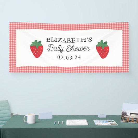 Aardbeienbessen zoet picknick Baby shower Spandoek (Beurs)