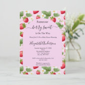 Aardbeienbessen zoet roze rood wit Baby shower Kaart (Staand voorkant)