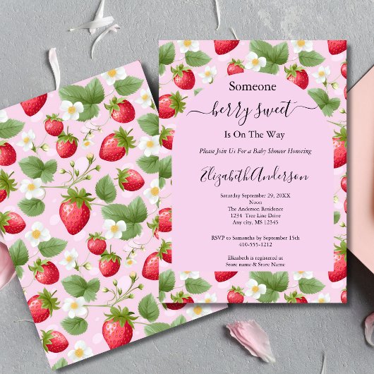 Aardbeienbessen zoet roze rood wit Baby shower Kaart
