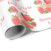 Aardbeienbessenzoet 1e verjaardagsfeestje Schattig Cadeaupapier (Rol Hoek)