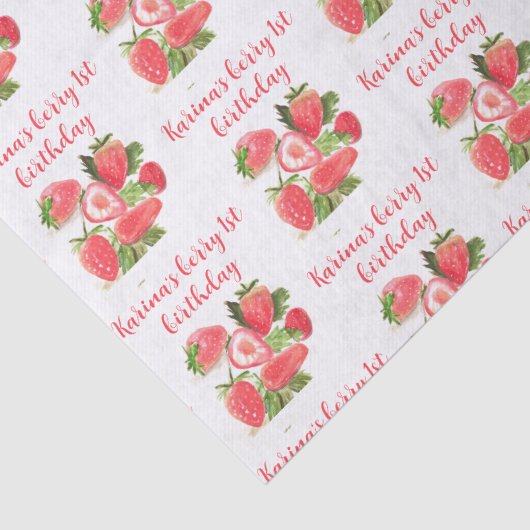 Aardbeienbessenzoet 1e verjaardagsfeestje Schattig Tissuepapier (Detail)