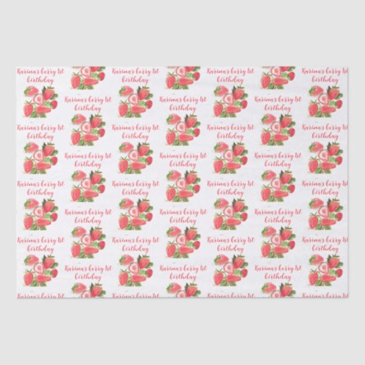 Aardbeienbessenzoet 1e verjaardagsfeestje Schattig Tissuepapier (Voorkant)