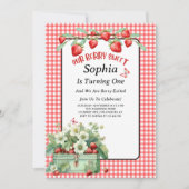 Aardbeienbessenzoet eerste verjaardagsfeestje kaart (Voorkant)