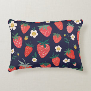 Aardbeienbloemen en -vruchten: decoratief patroon accent kussen