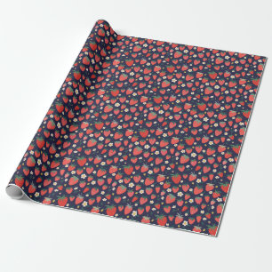 Aardbeienbloemen en -vruchten: decoratief patroon cadeaupapier