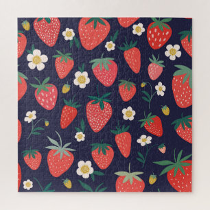Aardbeienbloemen en -vruchten: decoratief patroon legpuzzel