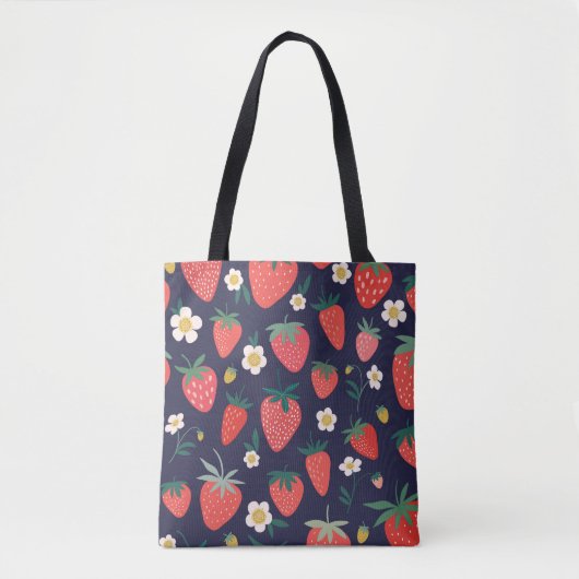Aardbeienbloemen en -vruchten: decoratief patroon tote bag (Voorkant)