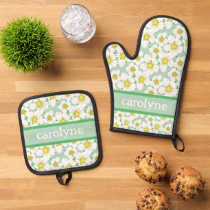 Aardbeienbloemen en -vruchten ovenwant & pannenlap set